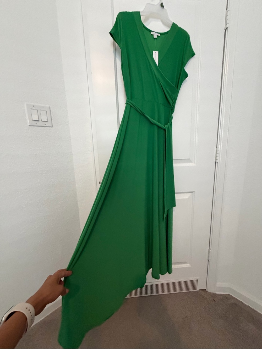 New York & Company Emerald Green High-Low Wrap Dress